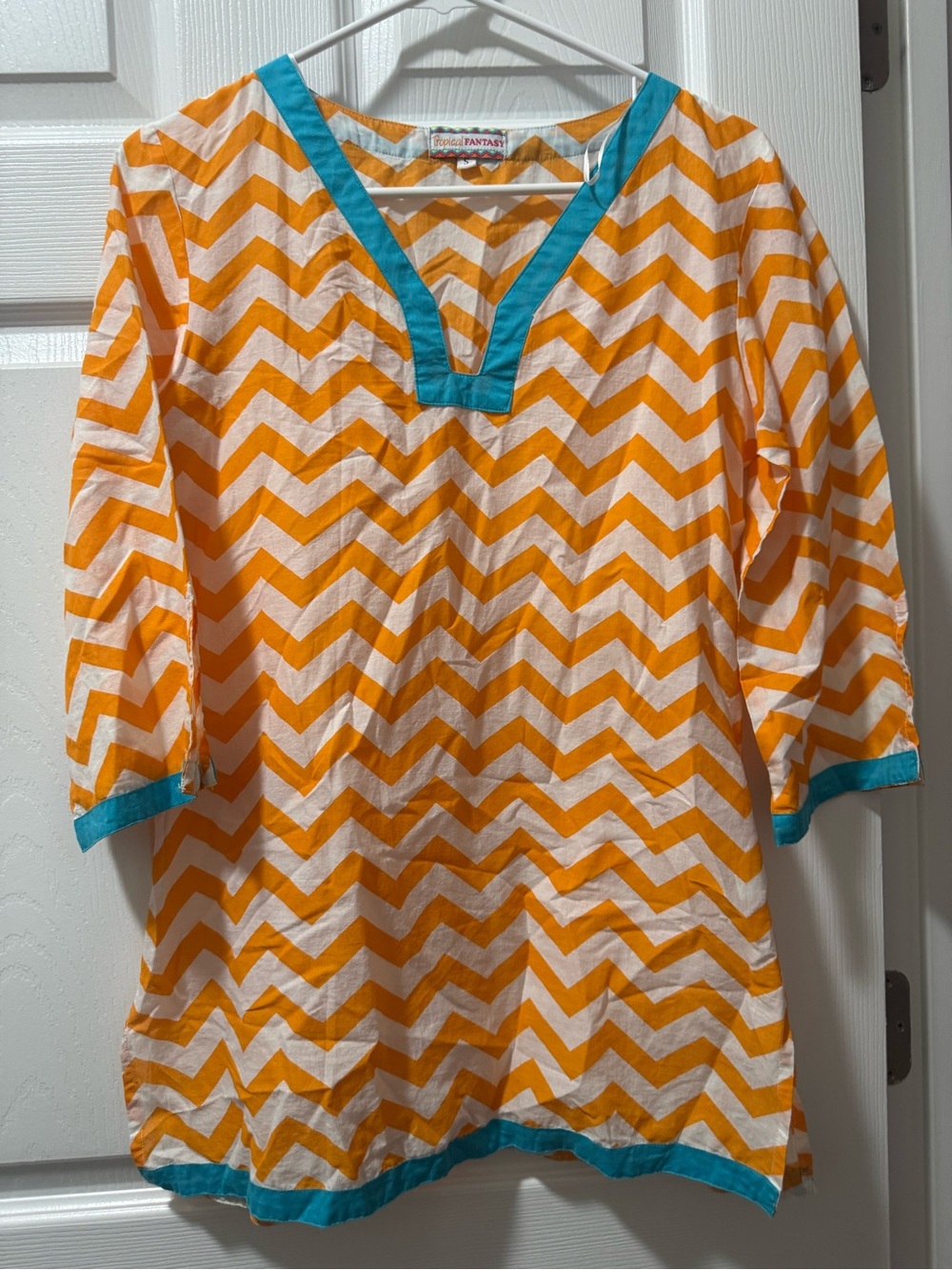 Chevron Tunic with Teal Trim - Orange & White